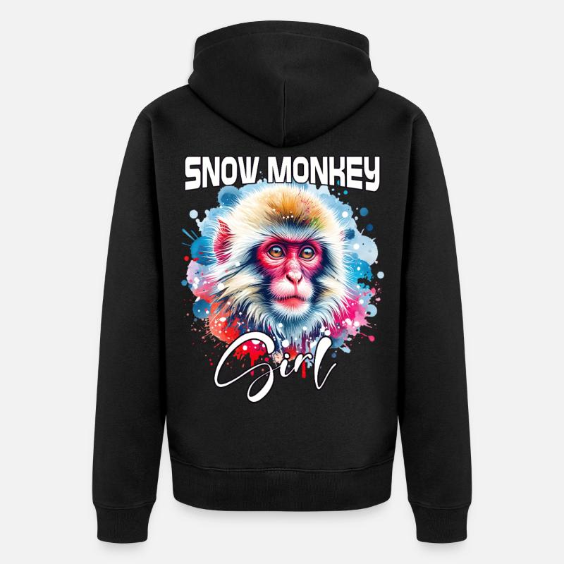 Snow Monkey Mädchen Schneeaffe - Unisex Premium Bio Zip Hoodie - Schwarz