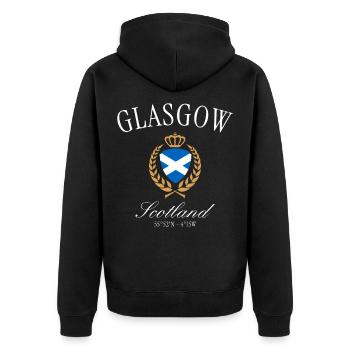 Glasgow Scotland Coat of Arms Crown – Travel Souvenir - Unisex Premium Organic Zip Hoodie - black - Back - Nico (187cm)