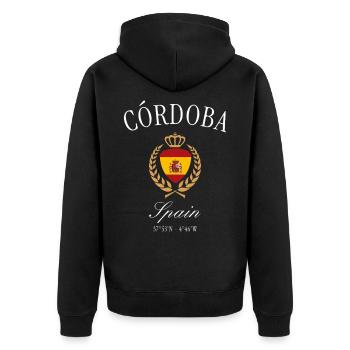 Córdoba Spanien Wappen Krone – Reise Souvenir - Unisex Premium Bio Zip Hoodie - Schwarz - Hinten - Nico (187cm)