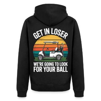 Golf Cart T-Shirt Gift Golf Fans and Golf Course - Unisex Premium Organic Zip Hoodie - black - Back - Nico (187cm)
