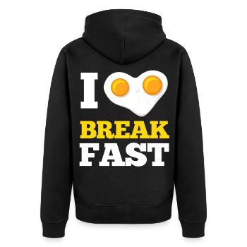 I Love Breakfast Fried Egg Heart - Unisex Premium Organic Zip Hoodie - black - Back - Nico (187cm)