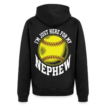 Je suis juste là pour mon neveu au softball - Veste à capuche bio Premium Unisexe - noir - Dos - Nico (187cm)
