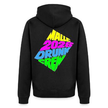Malle 2026 Drunk Crew - Unisex Premium Organic Zip Hoodie - black - Back - Nico (187cm)