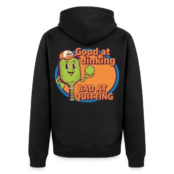Pickleball-lustiger Spieler gut im Dinking Schlecht in - Unisex Premium Bio Zip Hoodie - Schwarz - Hinten - Nico (187cm)