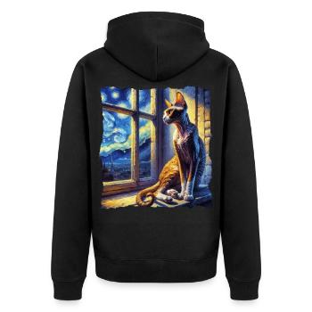 Cornish Rexkatze Starry Night - Unisex Premium Bio Zip Hoodie - Schwarz - Hinten - Nico (187cm)