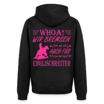 WHOA We Brake for English Riders Sliding Stop - Unisex Premium Organic Zip Hoodie - black - Back - Nico (187cm)