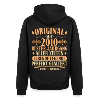 Original seit 2010 - Bester Jahrgang Geburtstag - Unisex Premium Bio Zip Hoodie - Schwarz - Hinten - Nico (187cm)