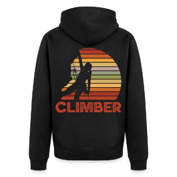 Retro Sunset Climber Silhouette - Unisex Premium Organic Zip Hoodie - black - Back - Nico (187cm)