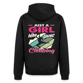 Just a girl who loves climbing - Unisex Premium Organic Zip Hoodie - black - Back - Nico (187cm)