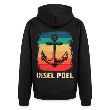 Poel Souvenier INSEL POEL OSTSEE Retro Lustiges - Unisex Premium Bio Zip Hoodie - Schwarz - Hinten - Nico (187cm)