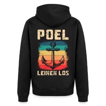 Segler POEL LEINEN LOS Poel Souvenier Lustiges - Unisex Premium Bio Zip Hoodie - Schwarz - Hinten - Nico (187cm)