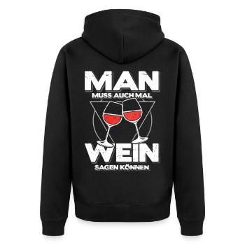 Wein Geschenk Lustig – Weinspruch für Männer & Fra - Unisex Premium Bio Zip Hoodie - Schwarz - Hinten - Nico (187cm)
