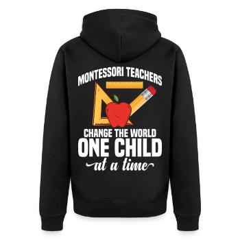 Mitarbeiter der Montessori-Lehrerschule - Unisex Premium Bio Zip Hoodie - Schwarz - Hinten - Nico (187cm)
