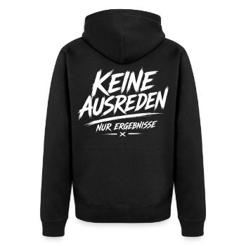 No excuses, only results - Unisex Premium Organic Zip Hoodie - black - Back - Nico (187cm)