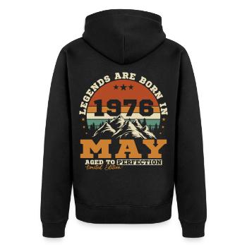 Geburtstagsgeschenk Mai 1976 - Unisex Premium Bio Zip Hoodie - Schwarz - Hinten - Nico (187cm)