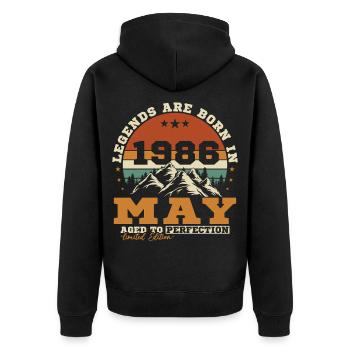 Mai 1986 Vintage-Geburtstagsgeschenk - Unisex Premium Bio Zip Hoodie - Schwarz - Hinten - Nico (187cm)