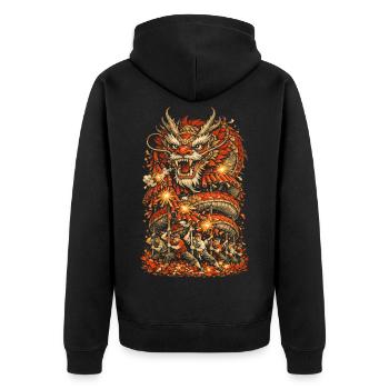 Dragon Dance Drachentanz Feuerwerk - Unisex Premium Bio Zip Hoodie - Schwarz - Hinten - Nico (187cm)