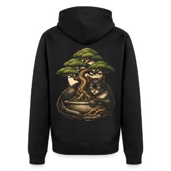 Bonsai tree with cat - Unisex Premium Organic Zip Hoodie - black - Back - Nico (187cm)