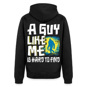 Lustiger Bigfoot. Ein Typ Wie Ich Ist Schwer Zu - Unisex Premium Bio Zip Hoodie - Schwarz - Hinten - Nico (187cm)