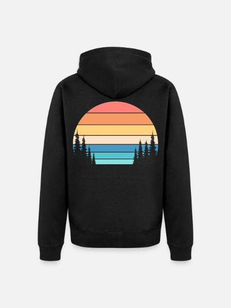 Retro Sunset and Pine Forest - Unisex Premium Organic Zip Hoodie - black