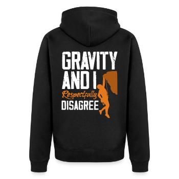 Gravity Disagree Climbing Physics Saying - Unisex Premium Organic Zip Hoodie - black - Back - Nico (187cm)