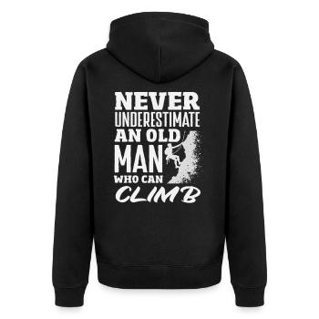 Never underestimate an old man climbing - Unisex Premium Organic Zip Hoodie - black - Back - Nico (187cm)