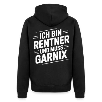 Ich bin Rentner – Muss Garnix - Unisex Premium Bio Zip Hoodie - Schwarz - Hinten - Nico (187cm)