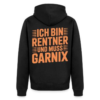 Ich bin Rentner und muss garnix - Unisex Premium Bio Zip Hoodie - Schwarz - Hinten - Nico (187cm)