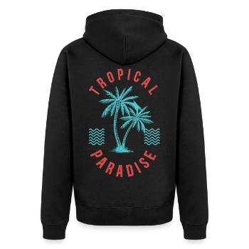Tropical Paradise Retro Palm Abzeichen - Unisex Premium Bio Zip Hoodie - Schwarz - Hinten - Nico (187cm)