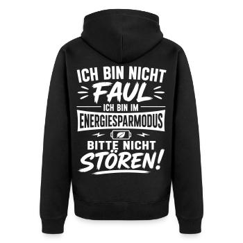 Energiesparmodus Spruch Shirt - Unisex Premium Bio Zip Hoodie - Schwarz - Hinten - Nico (187cm)