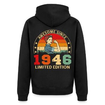 1946 Vintage Rétro Cadeau D'anniversaire Femme - Veste à capuche bio Premium Unisexe - noir - Dos - Nico (187cm)