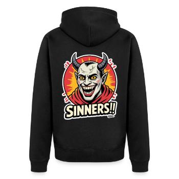 Graphisme des pécheurs avec un sourire démoniaque - Veste à capuche bio Premium Unisexe - noir - Dos - Nico (187cm)