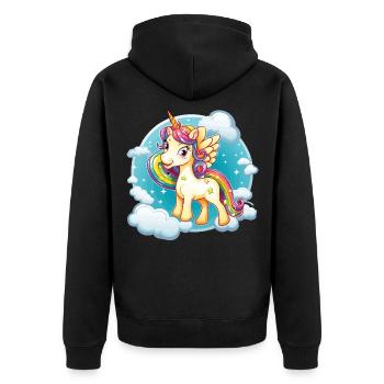 Regenbogen Einhorn Wolkenzauber - Unisex Premium Bio Zip Hoodie - Schwarz - Hinten - Nico (187cm)