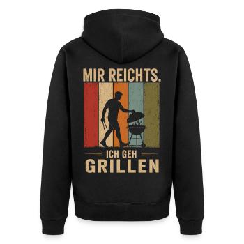 Mir reichts Ich geh grillen Vintage BBQ - Unisex Premium Bio Zip Hoodie - Schwarz - Hinten - Nico (187cm)
