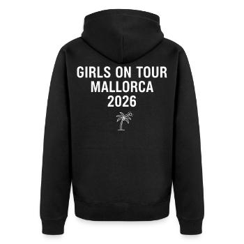 Girls on Tour Mallorca 2026 - Unisex Premium Bio Zip Hoodie - Schwarz - Hinten - Nico (187cm)