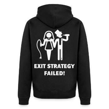 Exit Strategy Failed! (JGA Bräutigam Game Over W) - Unisex Premium Bio Zip Hoodie - Schwarz - Hinten - Nico (187cm)