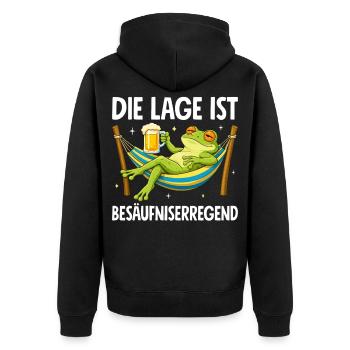 Die Lage Ist Besäufniserregend mit Frosch - Unisex Premium Bio Zip Hoodie - Schwarz - Hinten - Nico (187cm)