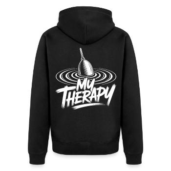 Angeln entspannt - Unisex Premium Bio Zip Hoodie - Schwarz - Hinten - Nico (187cm)