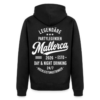 Malle 2026 Legendäre Partylegenden Mallorca 2026 - Unisex Premium Bio Zip Hoodie - Schwarz - Hinten - Nico (187cm)