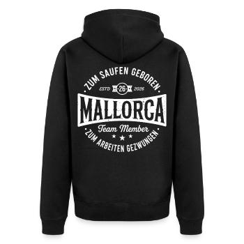 Malle 2026 Zum saufen geboren zum arbeiten... - Unisex Premium Bio Zip Hoodie - Schwarz - Hinten - Nico (187cm)