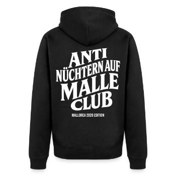 Malle 2026 Anti Nüchtern Auf Malle Club 2026 - Unisex Premium Bio Zip Hoodie - Schwarz - Hinten - Nico (187cm)