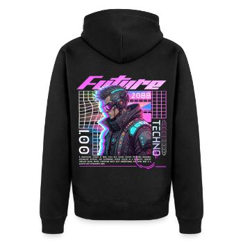 Neon Cyberpunk Cyclist - Unisex Premium Organic Zip Hoodie - black - Back - Nico (187cm)
