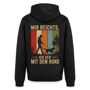 Mir reichts Ich geh mit dem Hund Vintage - Unisex Premium Bio Zip Hoodie - Schwarz - Hinten - Nico (187cm)