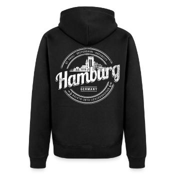 Hamburg Retro Skyline Deutschland Vintage Souvenir - Unisex Premium Bio Zip Hoodie - Schwarz - Hinten - Nico (187cm)