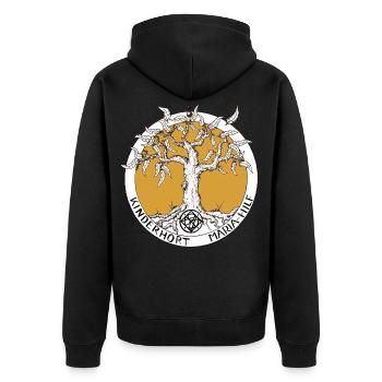 Kinderhort  - Unisex Premium Bio Zip Hoodie - Schwarz - Hinten - Nico (187cm)