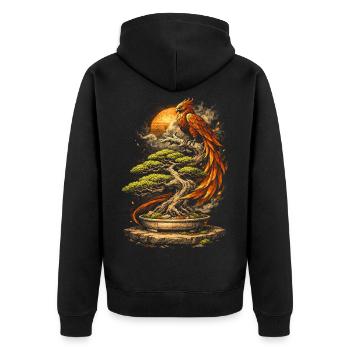 Bonsai tree with phoenix - Unisex Premium Organic Zip Hoodie - black - Back - Nico (187cm)