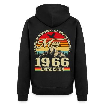Vintage mai 1966 Vintage Rétro Anniversaire - Veste à capuche bio Premium Unisexe - noir - Dos - Nico (187cm)