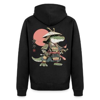 Samurai Alligator in Armor - Unisex Premium Organic Zip Hoodie - black - Back - Nico (187cm)