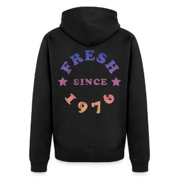 Vintage 1976 - Unisex Premium Bio Zip Hoodie - Schwarz - Hinten - Nico (187cm)