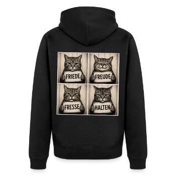 Katzenquartett: Freude Frieden Halten - Unisex Premium Bio Zip Hoodie - Schwarz - Hinten - Nico (187cm)